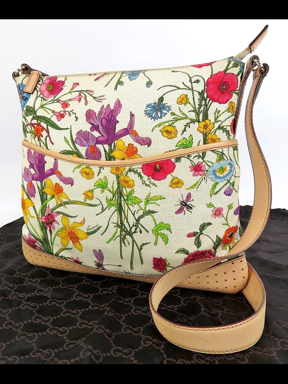 Gucci Floral Canvas Crossbody - Cream Multicolor